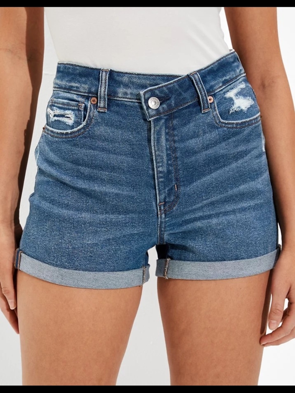 American Eagle Stretch Crossover Denim Mom Shorts